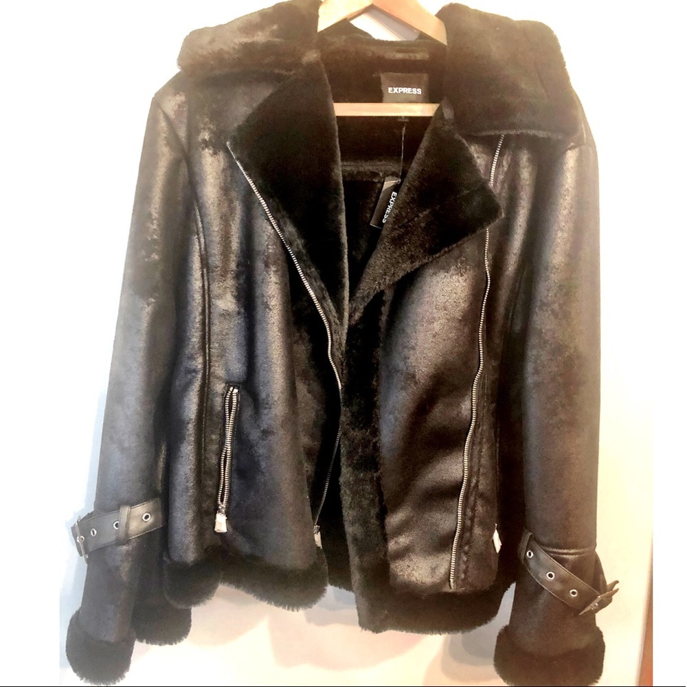 RARE EXPRESS MOTO JACKET M | Faux Fur Express Coat M | Vintage Express | NWT